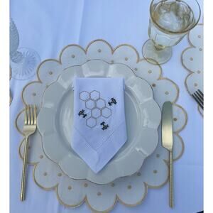 Ivory Scalloped Gold Rim 11 in Dinner Plate